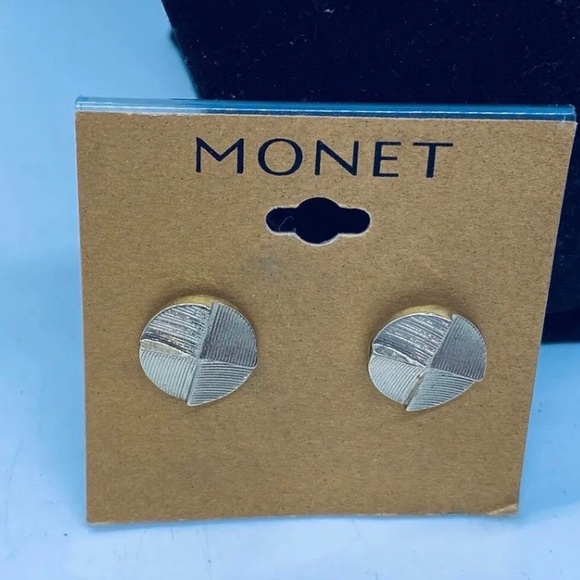 NWT Monet Earrings- Matte Gold tone.  Textured button muted gold tone - Picture 3 of 6